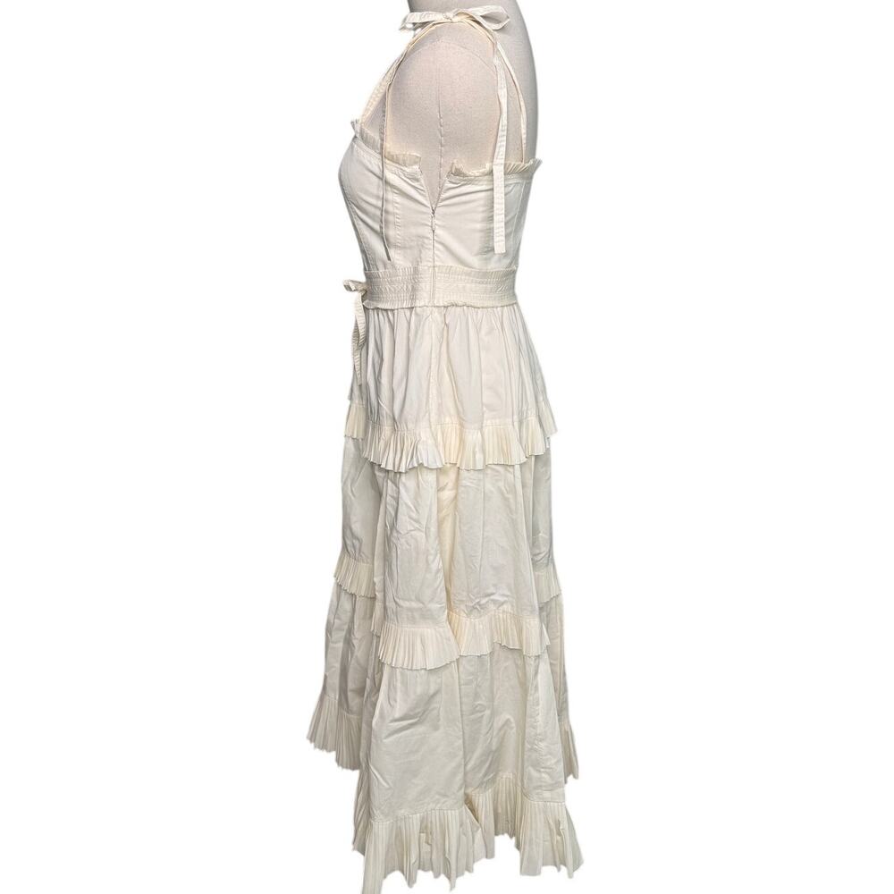 Ulla Johnson Lune Dress in Blanc ruffle tiered cotton poplin ribbon tie size 0 - Picture 6 of 10
